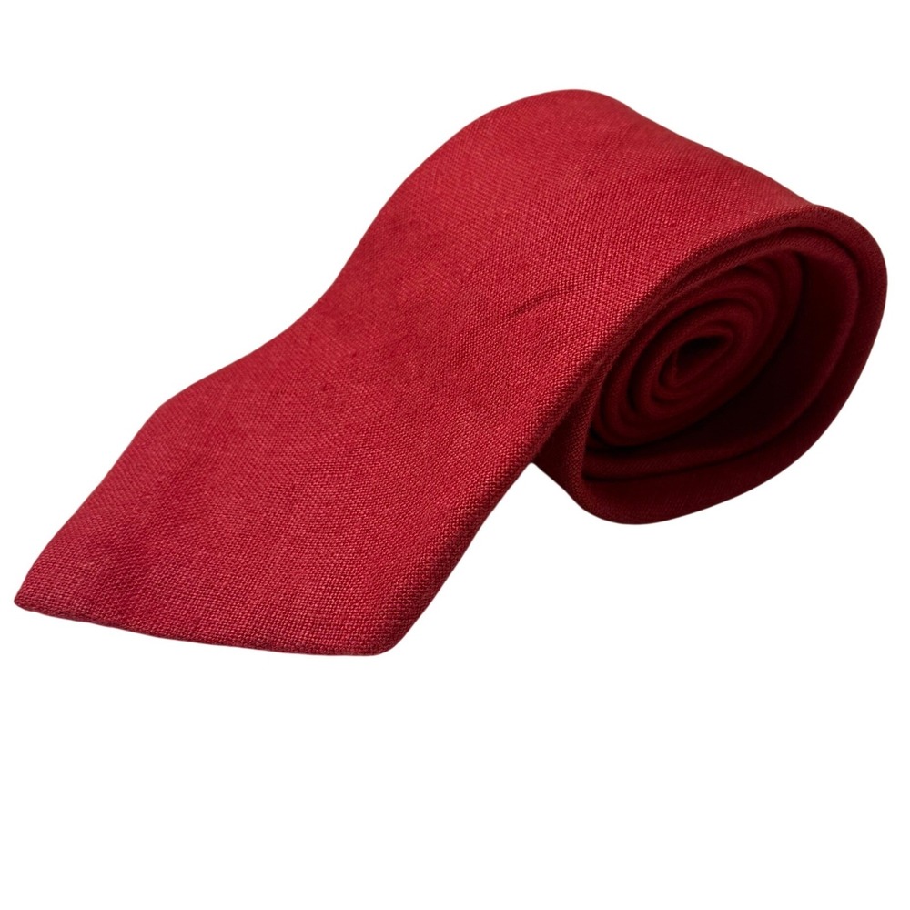 Brooks Brothers Tie Mens Red 100% Linen Solid Woven Made in USA Necktie